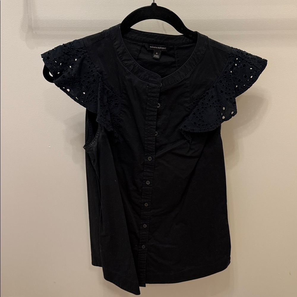 Banana Republic Black Eyelet Ruffle Sleeve Blouse